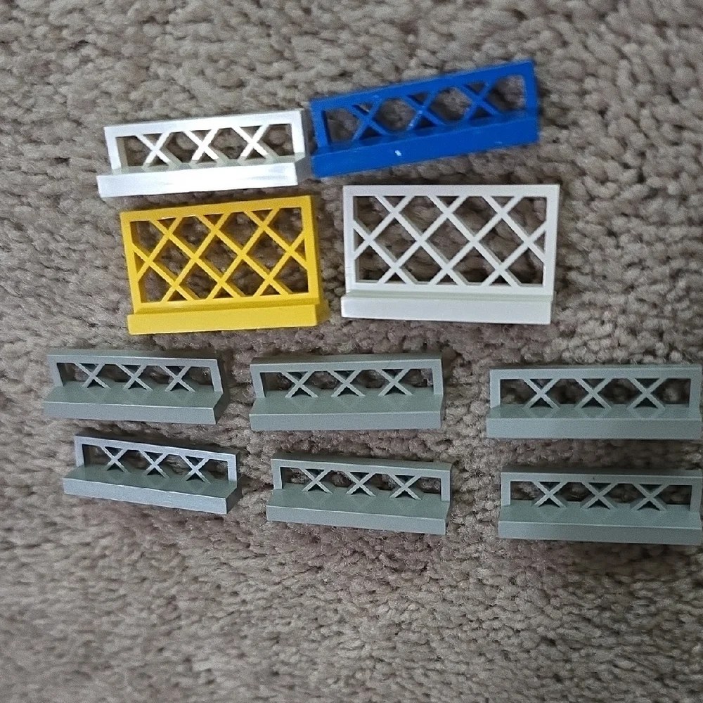 LEGO Assorted Fence Pieces - Blue, Gray, White, & Yellow